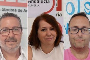 Desde la izquierda, Valdivieso, Vidal y Ramos, de CCOO, UGT y Podemos.