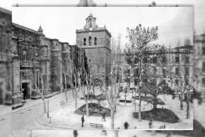 En 1916 la Plaza de la Catedral era un lugar acogedor, con su glorieta donde acababan de colocar la fuente de mármol.