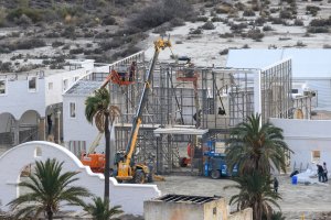 Construcción de los decorados en El Chorrillo.
