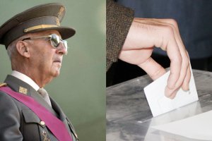 Francisco Franco y un ciudadano votando.