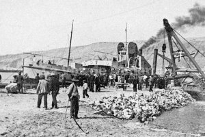 La draga haciendo su trabajo en el puerto de Almería en el año 1910.