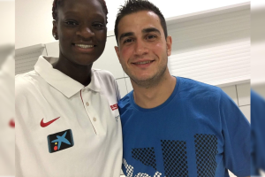 Lola Pendande y su entrenador Luis Alberto de la Fuente, en 2016.