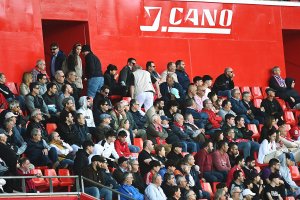 Seguidores del Almería abandonando su butaca con el partido en juego.