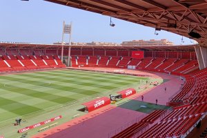 El fondo sur, donde irán los aficionados del Real Jaén para vivir la ida del Play Off.