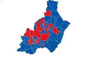 Mapa pintado de azul en la provincia de Almería tras la victoria del PP.