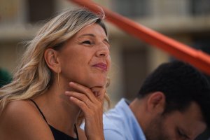 La vicepresidenta segunda del Gobierno y ministra de Trabajo y Economía Social, Yolanda Díaz, durante un acto de campaña de Sumar.