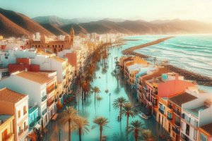 Imagen generada con IA en la que se ve a Almería devorada por el mar.