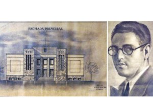 El proyecto de Museo Arqueológico que no se ejecutó y retrato a plumilla del arquitecto.
