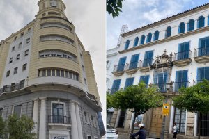 A a izquierda, el futuro hotel del Arenal, y a la derecha el de la calle Larga, ambos en Jerez.