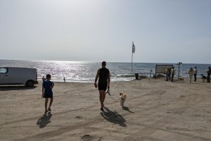 Un visitante llegando a la playa canina.