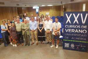 El rector de la UAL, José J. Céspedes Lorente; el alcalde de Purchena, y los directores del curso, Jaime de Pablo y Donato Fernández Navarrete
