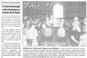 Recorte de LA VOZ del domingo 25 de agosto de 1991, con la ofrenda floral en el primer sábado de Feria.