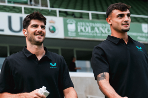 Melero y Pubill antes de jugar en El Sardinero de Santander.