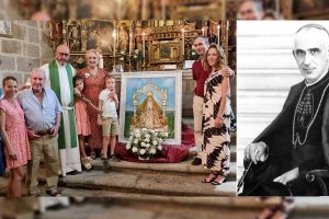 A la izquierda, Pilar López-Ventaja y su familia; a la derecha, el beato Diego Ventaja.