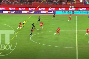 La imagen de NT FUTBOL deja clara la posición de los delanteros del Sporting. 