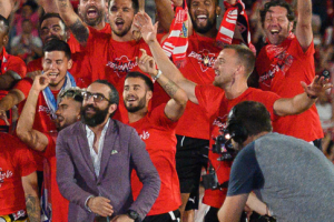 José Carlos Lazo en la fiesta del ascenso a Primera División.