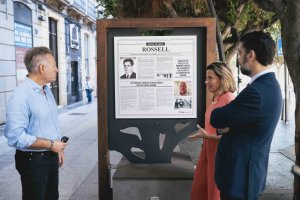 Uno de los paneles de la exposición donde aparece la trayectoria de José María Rossell.