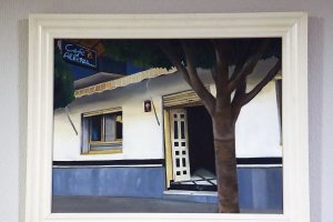 La fachada del Albéniz inmortalizada en un cuadro.