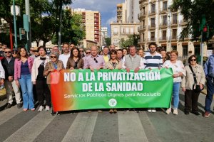 Miembros del PSOE Almería en la manifestación organizada por la Coordinadora Andaluza de Mareas Blancas.