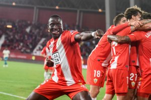 Lopy en el partido ante el Córdoba: pura alegría.