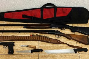 Los agentes incautaron dos escopetas de caza, una pistola con cargador y munición.