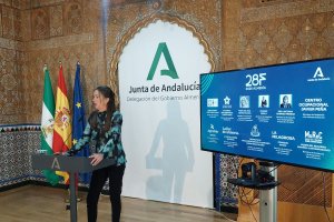 La delegada del Gobierno de la Junta de Andalucía en Almería, Aránzazu Martín, durante la rueda de prensa.