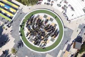 Vista aérea de la Banda Comarcal de Olula del Río, Macael y Líjar que se formó con motivo del 200 aniversario de la Diputación de Almería.