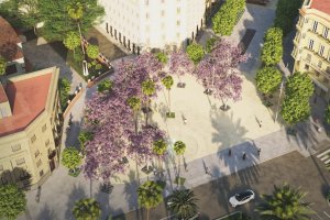 Vista aérea del proyecto de remodelación del Paseo de Almería a la altura de la Plaza Circular