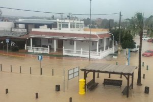 Parte de San juan de los Terreros anegada tras las lluvias del pasado fin de semana en una imagen viral.