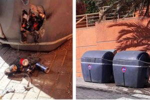 Imagen de los contenedores que sufrieron el intento de incendio.