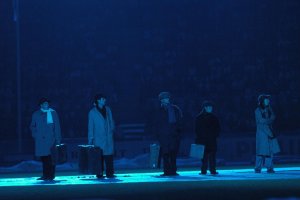 Espectáculo de La Fura dels Baus en la inauguración de los Juegos Mediterráneos en Almería.