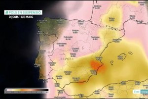Mapa difundido por Ametse sobre la entrada de polvo en suspensión en la Península.