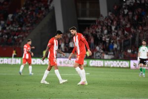 Chumi y Édgar, en el Almería-Racing de Santander del domingo.