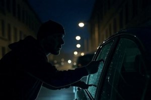 Alegoría creada con inteligencia artificial de un robo a un vehículo.