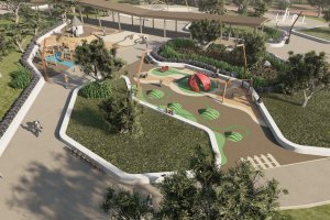 Vista aérea, en un render, del nuevo Parque de las Familias en Campohermoso.