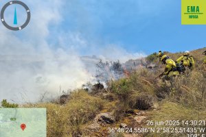 Operarios luchando contra las llamas en el incendio de Río Chico.