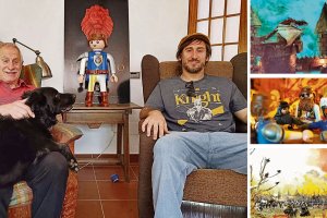 Juan de Dios Ferre y su hijo Juanjo y tres fotogramas de su película ‘Nur y el León Rojo’.