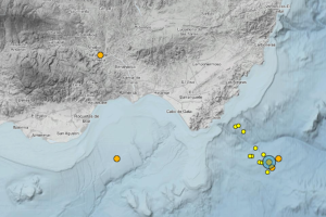 Mapa con los terremotos registrados en Almería durante los últimos tres días.