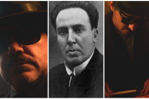 Julio Béjar y Fran Elare, integrantes de Los Amantes, y en el centro el poeta Antonio Machado.