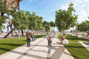Así se verá la nueva zona de ocio y esparcimiento de Las Almadrabillas siguiendo el diseño del puerto-ciudad.