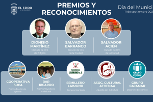Nómina de premiados en el Día del Municipio de El Ejido en 2025.