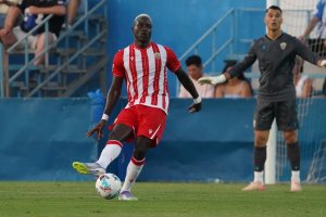 Dion Lopy en el amistoso que jugó el Almería este domingo ante el Águilas en 'El Rubial'.