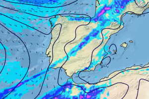Mapa de la Aemet con la lluvia prevista para el fin de semana.