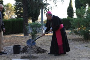 El almeriense Ginés García Beltrán, obispo de Getafe, plantando un olmo en el Cerro de los Ángeles.