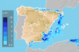 Mapa de Meteored con las zonas del país donde lloverá este lunes.