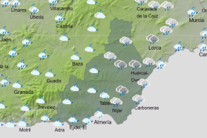 Mapa provincial con las previsiones de lluvia en las últimas horas del domingo.