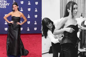 Vera GRV vestida en la alfombra roja de los premios de la firma almeriense Blam Atelier.