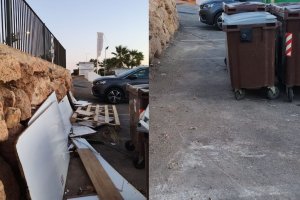 Imagen compartida por el Ayuntamiento de una calle antes de recoger los enseres indebidamente depositados y después.