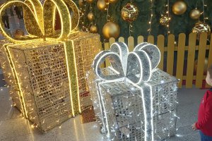 Un pequeño observa la iluminación navideña