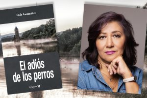 La escritora venezolana Inés González y la portada de su novela 'El adiós de los perros'.